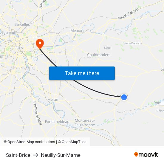 Saint-Brice to Neuilly-Sur-Marne map