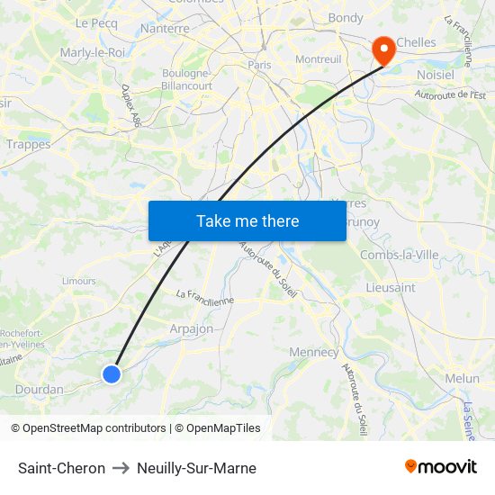Saint-Cheron to Neuilly-Sur-Marne map
