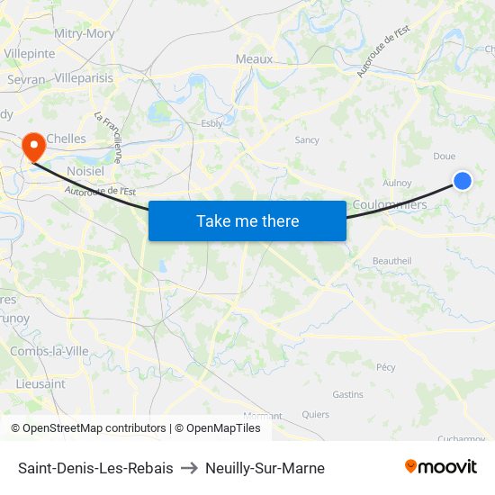 Saint-Denis-Les-Rebais to Neuilly-Sur-Marne map