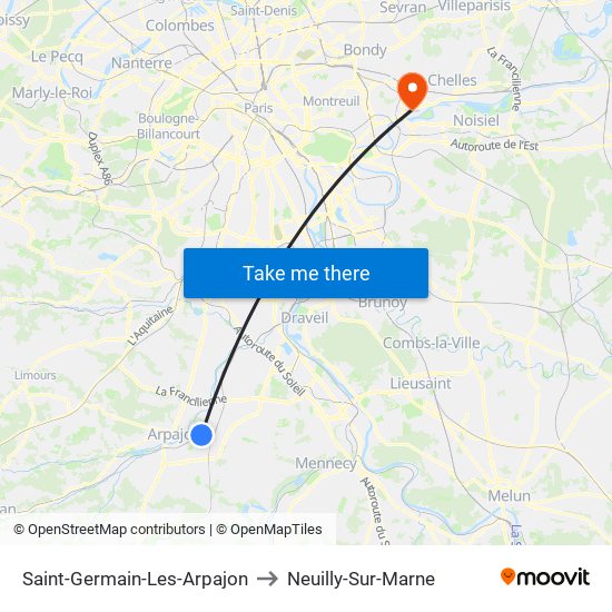 Saint-Germain-Les-Arpajon to Neuilly-Sur-Marne map