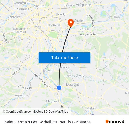 Saint-Germain-Les-Corbeil to Neuilly-Sur-Marne map