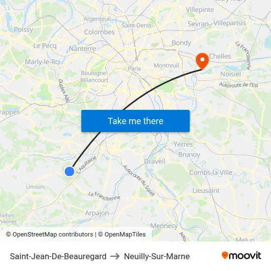 Saint-Jean-De-Beauregard to Neuilly-Sur-Marne map