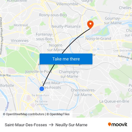 Saint-Maur-Des-Fosses to Neuilly-Sur-Marne map
