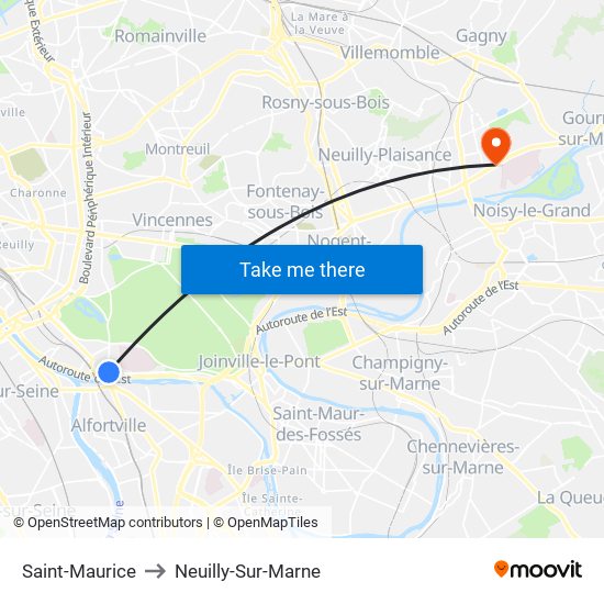 Saint-Maurice to Neuilly-Sur-Marne map