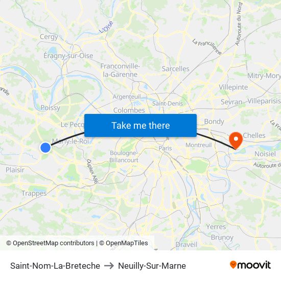 Saint-Nom-La-Breteche to Neuilly-Sur-Marne map