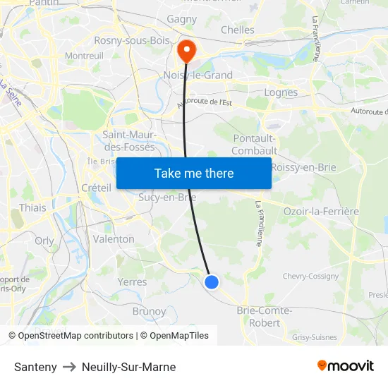 Santeny to Neuilly-Sur-Marne map