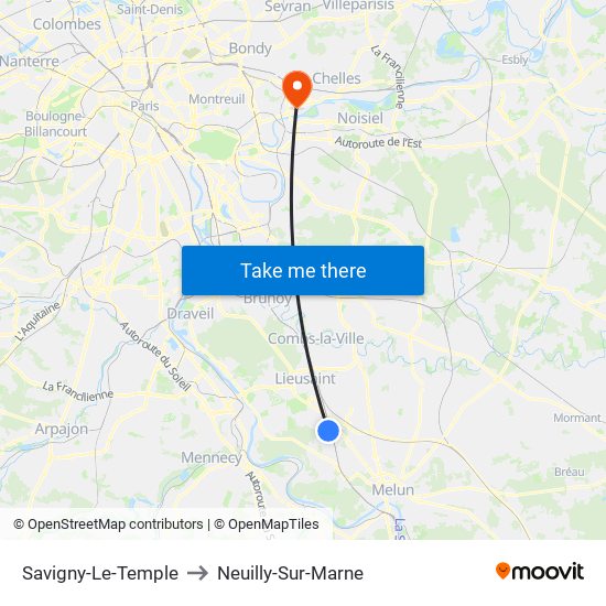 Savigny-Le-Temple to Neuilly-Sur-Marne map