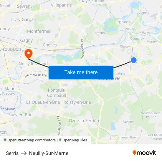 Serris to Neuilly-Sur-Marne map