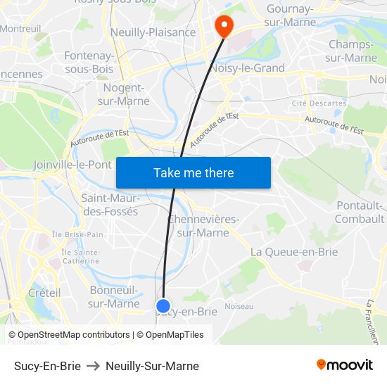Sucy-En-Brie to Neuilly-Sur-Marne map