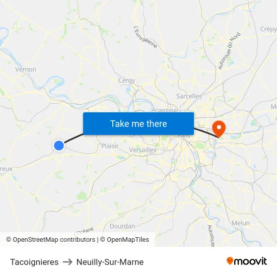 Tacoignieres to Neuilly-Sur-Marne map