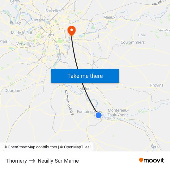 Thomery to Neuilly-Sur-Marne map