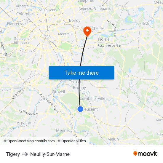 Tigery to Neuilly-Sur-Marne map
