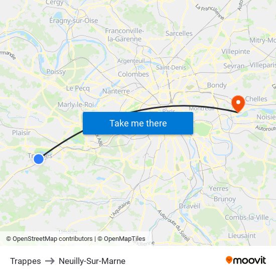 Trappes to Neuilly-Sur-Marne map