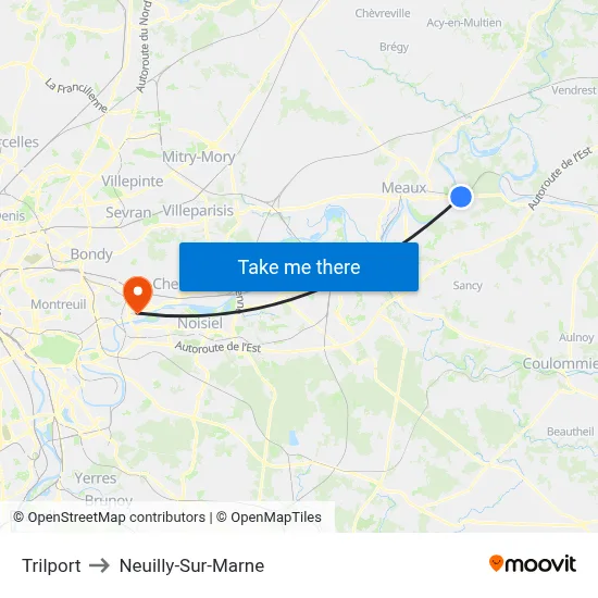 Trilport to Neuilly-Sur-Marne map
