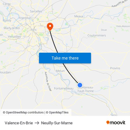 Valence-En-Brie to Neuilly-Sur-Marne map