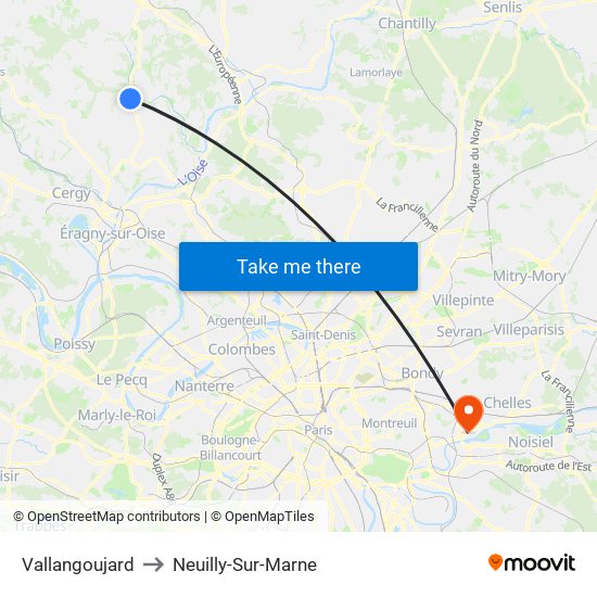 Vallangoujard to Neuilly-Sur-Marne map