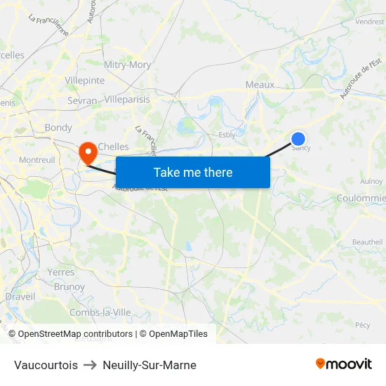 Vaucourtois to Neuilly-Sur-Marne map