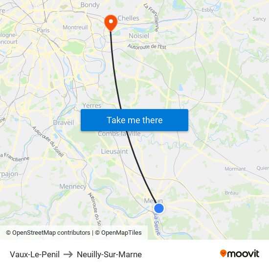 Vaux-Le-Penil to Neuilly-Sur-Marne map