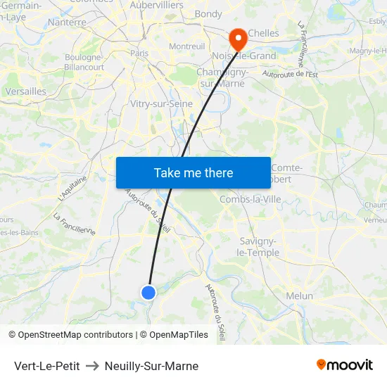 Vert-Le-Petit to Neuilly-Sur-Marne map
