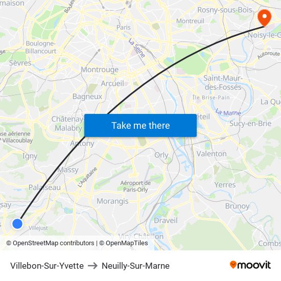 Villebon-Sur-Yvette to Neuilly-Sur-Marne map
