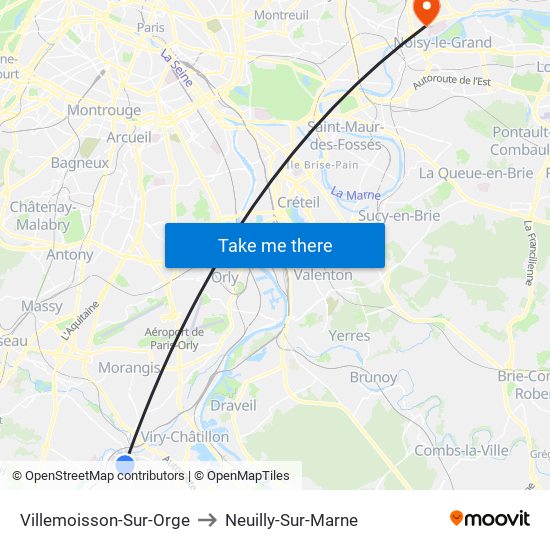 Villemoisson-Sur-Orge to Neuilly-Sur-Marne map