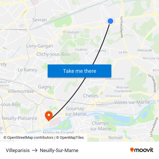 Villeparisis to Neuilly-Sur-Marne map