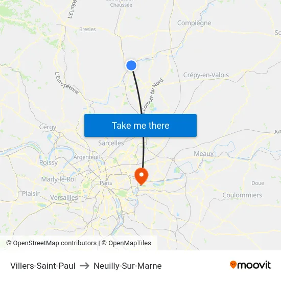 Villers-Saint-Paul to Neuilly-Sur-Marne map