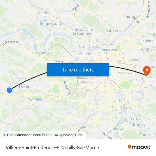 Villiers-Saint-Frederic to Neuilly-Sur-Marne map