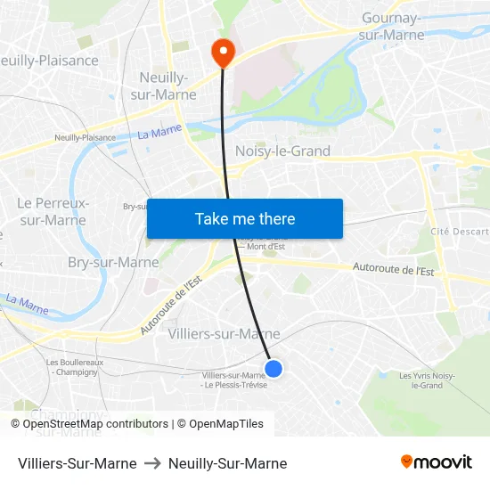 Villiers-Sur-Marne to Neuilly-Sur-Marne map