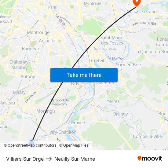 Villiers-Sur-Orge to Neuilly-Sur-Marne map