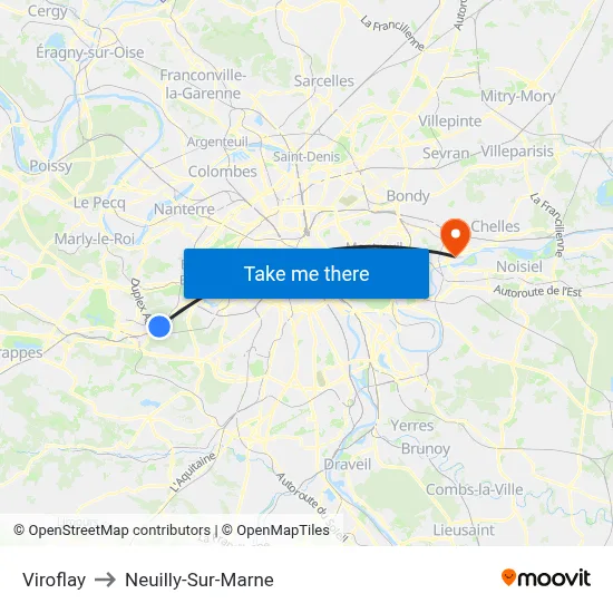 Viroflay to Neuilly-Sur-Marne map