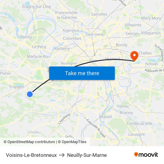 Voisins-Le-Bretonneux to Neuilly-Sur-Marne map
