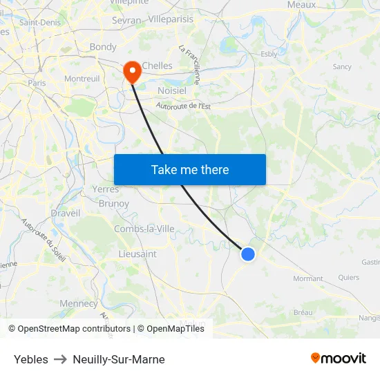 Yebles to Neuilly-Sur-Marne map