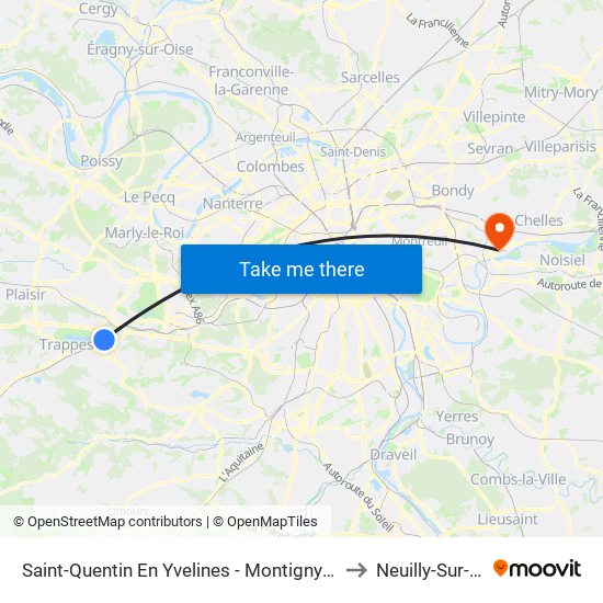 Saint-Quentin En Yvelines - Montigny-Le-Bretonneux to Neuilly-Sur-Marne map