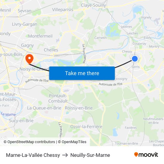 Marne-La-Vallée Chessy to Neuilly-Sur-Marne map