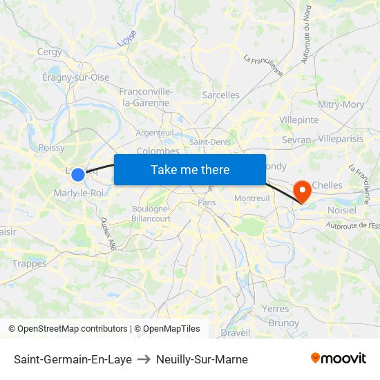 Saint-Germain-En-Laye to Neuilly-Sur-Marne map