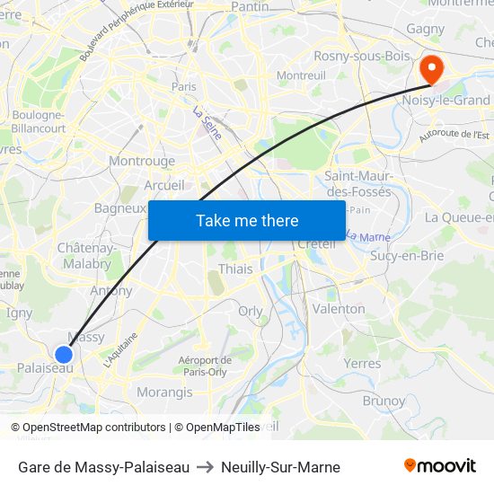 Gare de Massy-Palaiseau to Neuilly-Sur-Marne map