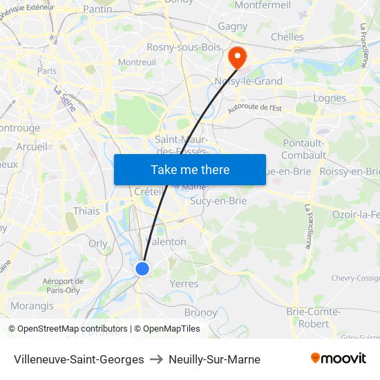 Villeneuve-Saint-Georges to Neuilly-Sur-Marne map