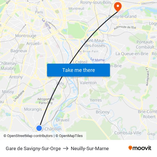 Gare de Savigny-Sur-Orge to Neuilly-Sur-Marne map