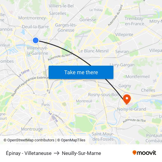 Épinay - Villetaneuse to Neuilly-Sur-Marne map