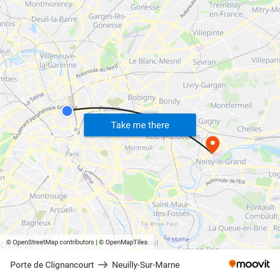 Porte de Clignancourt to Neuilly-Sur-Marne map