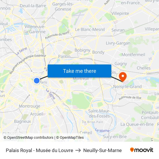 Palais Royal - Musée du Louvre to Neuilly-Sur-Marne map