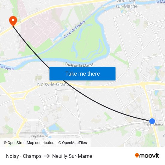 Noisy - Champs to Neuilly-Sur-Marne map