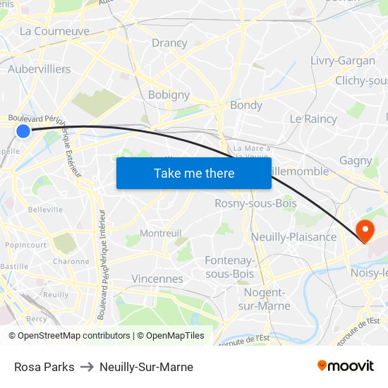 Rosa Parks to Neuilly-Sur-Marne map