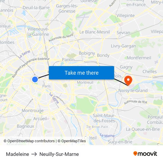 Madeleine to Neuilly-Sur-Marne map