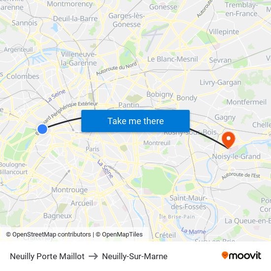 Neuilly Porte Maillot to Neuilly-Sur-Marne map