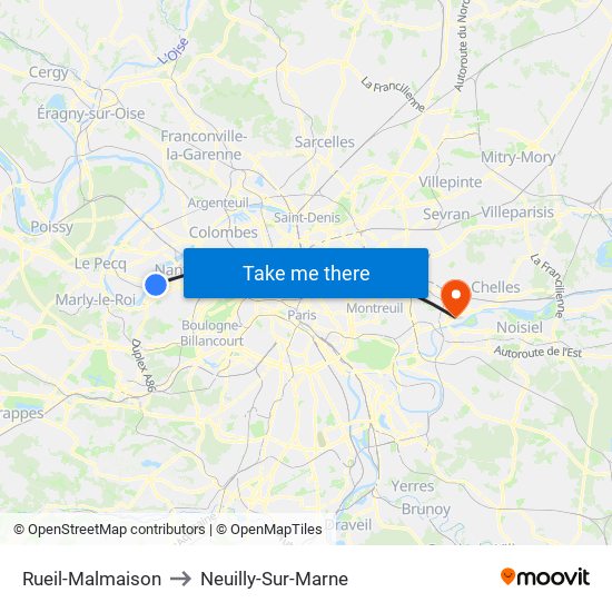 Rueil-Malmaison to Neuilly-Sur-Marne map