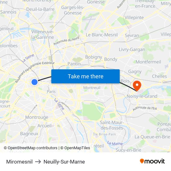 Miromesnil to Neuilly-Sur-Marne map