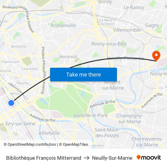 Bibliothèque François Mitterrand to Neuilly-Sur-Marne map