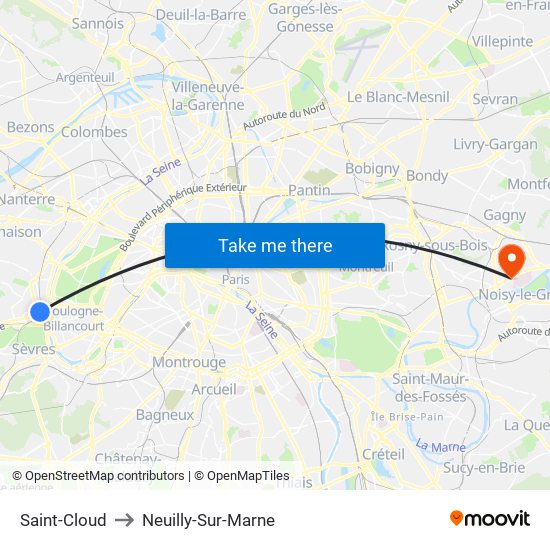 Saint-Cloud to Neuilly-Sur-Marne map